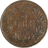 Sweden Carl XV Adolf (1859-1872) Bronze 1867 L.A.5 Öre 28.9mm KM# 707 (20 484)