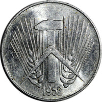 Germany-Democratic Republic Aluminum 1952 E 10 Pfennig XF SCARCE KM# 7 (15 316)