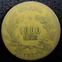 BRAZIL Aluminum-Bronze 1927 1000 Reis KM# 525 (23 058)