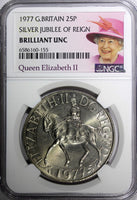 Great Britain Elizabeth II Jubilee 1977 25 Pence NGC BRILLIANT UNC KM# 920 (5)