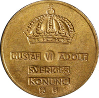 Sweden Gustaf VI Bronze 1959 TS 2 Ore GEM BU Toned KM# 821 (21 955)
