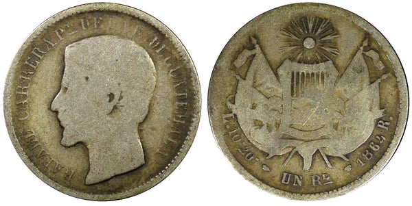 Guatemala Silver 1867 R  1 Real Inverted "7" in Date SCARCE ERROR KM# 141  (26)
