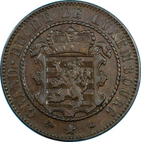 Luxembourg William III Bronze 1865A 10 Centimes XF Condition KM# 23.2 Brown