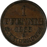 German States HANNOVER Georg V Copper 1863 B Pfennig VF-XF KM# 233 (010)