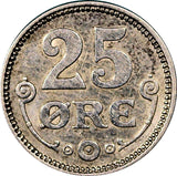 Denmark Christian X Silver 1919 (h) HCN; GJ 25 Ore 1 YEAR TYPE KM# 815.2