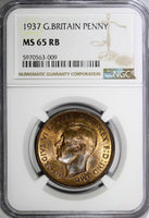 GREAT BRITAIN George VI Bronze 1937 1 Penny NGC MS65 RB TONING KM# 845 (009)