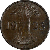 Germany - Weimar Republic Bronze 1923 J 1 Rentenpfennig Hamburg XF KM# 30 (174)