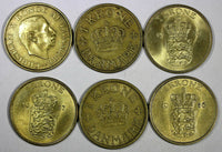 DENMARK LOT OF 6 COINS 1926-1958 1 KRONE KM# 837.2 ;KM# 824.1 ;KM# 835 ;KM#824.2