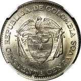 Colombia 1963 50 Centavos NGC MS66 Simon Bolivar TOP GRADED KM# 217 (014)