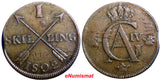 SWEDEN  1802  1 SKILLING OVERSTRUCK ON 2 ORE S.M. 1764 FULL DATE KM#566 (2355A)