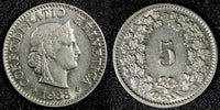 SWITZERLAND Nickel 1938 5 Rappen UNC Toned KM# 26b (23 892)