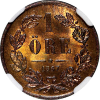 SWEDEN Carl XV Adolf 1867 1 Ore NGC MS65 RB TOP GRADED BY NGC  KM# 705 (035)