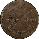 SWEDEN Adolf Frederick Copper 1765 SM 2 Ore  KM# 461 (19 615)