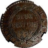 HAITI Copper 1829//AN 26  2 Centimes NGC AU50 BN KM# A22 (023)