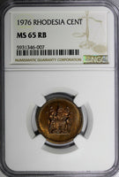 Rhodesia Bronze 1976 1 Cent NGC MS65 RB NICE TONING KM# 10 (007)