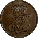 Denmark Frederik VIII Bronze 1907 VBP GJ 2 Ore Ch UNC  KM# 805 (15 048)