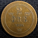 Sweden Oscar II Copper 1884 2 Ore  KM# 746   (23 124)