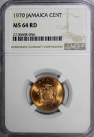 Jamaica Bronze 1970 1 Cent NGC MS64 RD FULL RED TONING .TOP GRADED BY NGC KM# 45