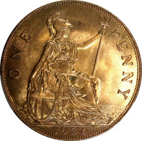 GREAT BRITAIN George V Bronze 1936 1 Penny PCGS MS65 RB RED NICE KM# 838 (8)