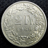 SWITZERLAND Copper-Nickel 1969 2 Francs  KM# 21a.1 (23 367)