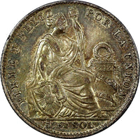 Peru Silver 1914 FG 1/5 Sol BETTER DATE Mintage-10,000 Toned KM# 205.2 (20 550)