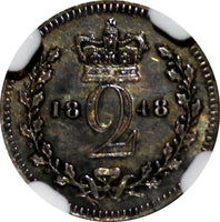 Great Britain Victoria Silver 1848 2 Pence Maundy NGC MS62 NICE TONED KM# 729(7)