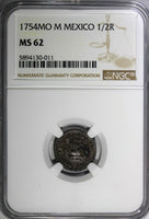 Mexico SPANISH COLONY Ferdinand VI Silver 1754 Mo M 1/2 Real NGC MS62 KM67.1/011