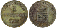 German States SAXE-MEININGEN Georg II 1868 2 Pfennig Mintage-240,000 KM# 174 (8)