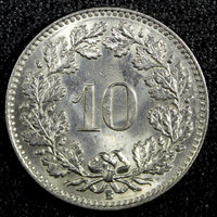 Switzerland Copper-Nickel 1957 B 10 Rappen Better Date GEM BU KM# 27 (23 962)