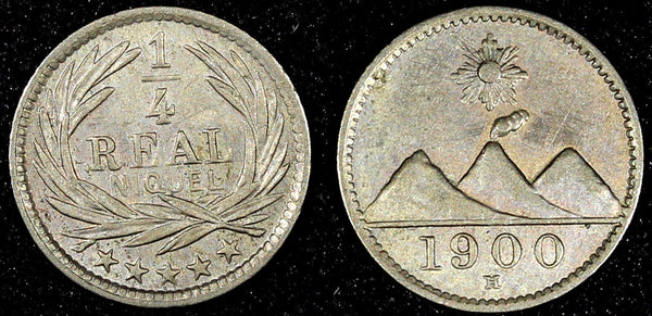GUATEMALA Copper-Nickel  1900 H 1/4 Real  Heaton Mint Toned KM# 175 (22 801)