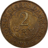 Denmark Frederik VIII Bronze 1912 VBP; GJ  2 Ore Choice XF KM# 805 (9983)