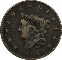 US Copper 1831 Coronet Head Large Cent 1c (11 373)