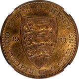 Jersey George V Bronze 1911 1/12 Shilling NGC MS65+ RB TOP GRADED KM# 12 (028)