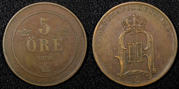 SWEDEN Oscar II Bronze 1898 5 Öre 27mm KM# 757 (22 959)