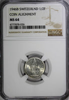 Switzerland Silver 1946 B 1/2 Franc NGC MS64 Standing Helvetia KM# 23 (26)