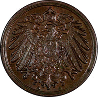 Germany - Empire Wilhelm II Copper 1911 A 1 Pfennig Berlin Mint UNC KM# 10 (247)