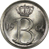 Belgium Baudouin I Copper-Nickel 1964 25 Centimes Dutch text GEM BU KM# 154 (49)