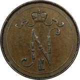 Finland Nicholas II Copper 1907 10 Pennia Mintage-503,000  KM# 14 (9298)