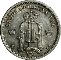 Sweden Oscar II Silver 1897 EB 25 Ore Large letters KM# 739