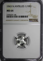 Netherlands Antilles Juliana Silver 1963 1/10 Gulden Mint-900,00 NGC MS64 KM# 3