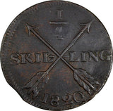 SWEDEN Carl XIV Johan Copper 1820 1/4 Skilling 26 mm  KM# 595 (470)