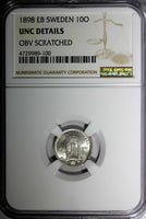 SWEDEN Oscar II Silver 1898 EB 10 Ore NGC UNC DETAILS KM# 755 (100)