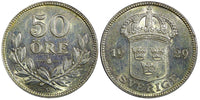 SWEDEN Gustaf V Silver 1929 G 50 Ore  Nice Toned BETTER DATE KM# 788 (22 001)