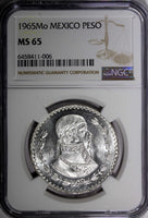 MEXICO Jose Morelos Silver 1965 Mo 1 Peso NGC MS65 KM# 459 (006)