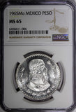 MEXICO Jose Morelos Silver 1965 Mo 1 Peso NGC MS65 KM# 459 (006)