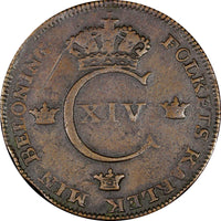 Sweden Carl XIV Johan Copper 1820 1 Skilling Oblique KEY DATE SCARCE KM# 597(69)