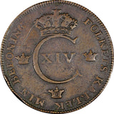 Sweden Carl XIV Johan Copper 1820 1 Skilling Oblique KEY DATE SCARCE KM# 597(69)