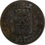 Spain Alfonso XII Bronze 1878 OM 5 Centimos SCARCE XF KM# 674 (19 499)