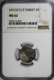 Turkey Mehmed V Silver AH1327//3 (1911) 2 Kurush NGC MS62 Toned KM# 749 (055)