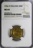 Finland Aluminum-Bronze 1956 H 20 Markkaa NGC MS64 TOP GRADED BY NGC KM# 39 (12)